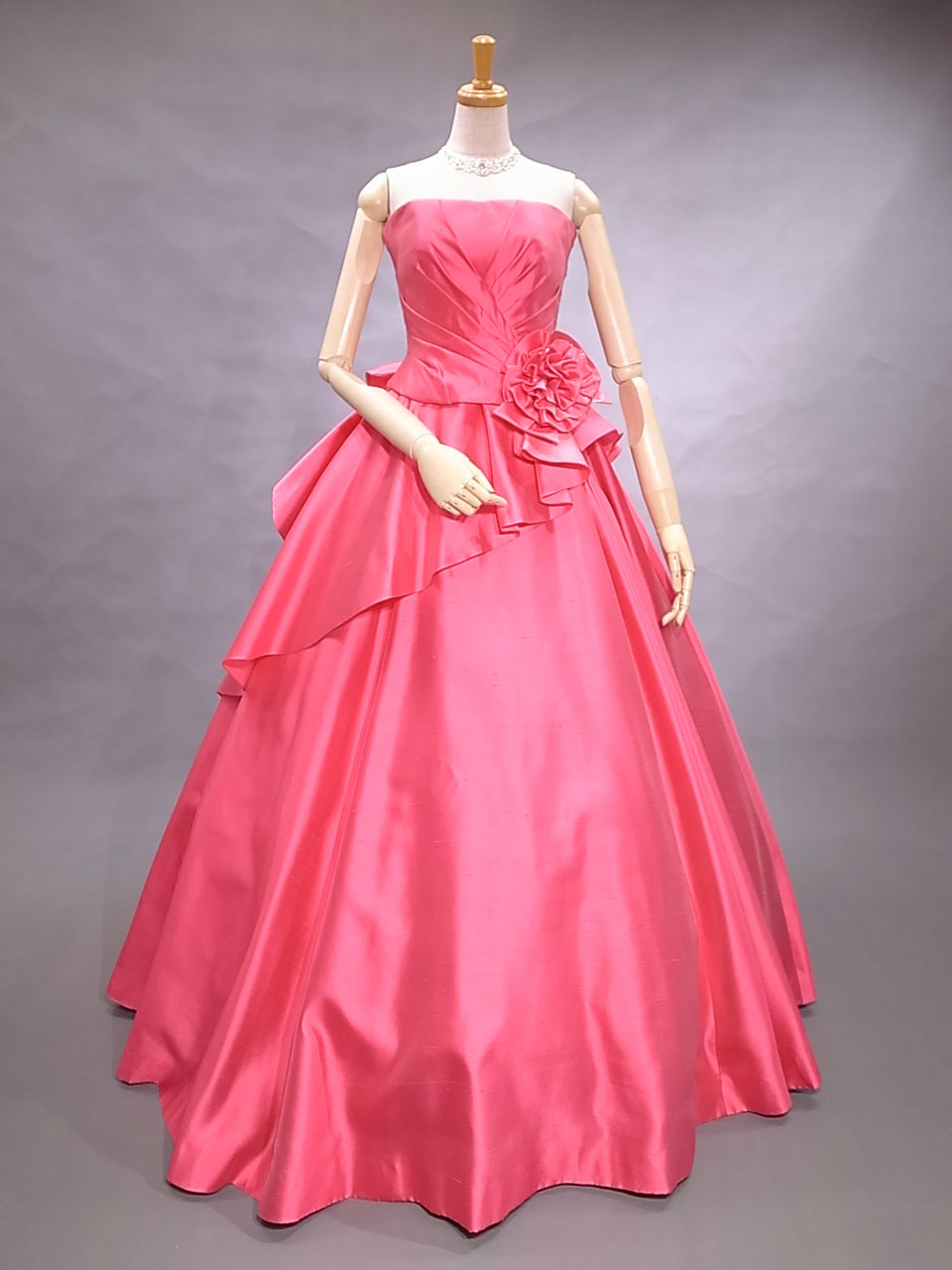 イタリア製シルクシャンタン ブライトピンクのカラードレス 1132ピンク（レンタル） ラ・クチュール ヨシエ